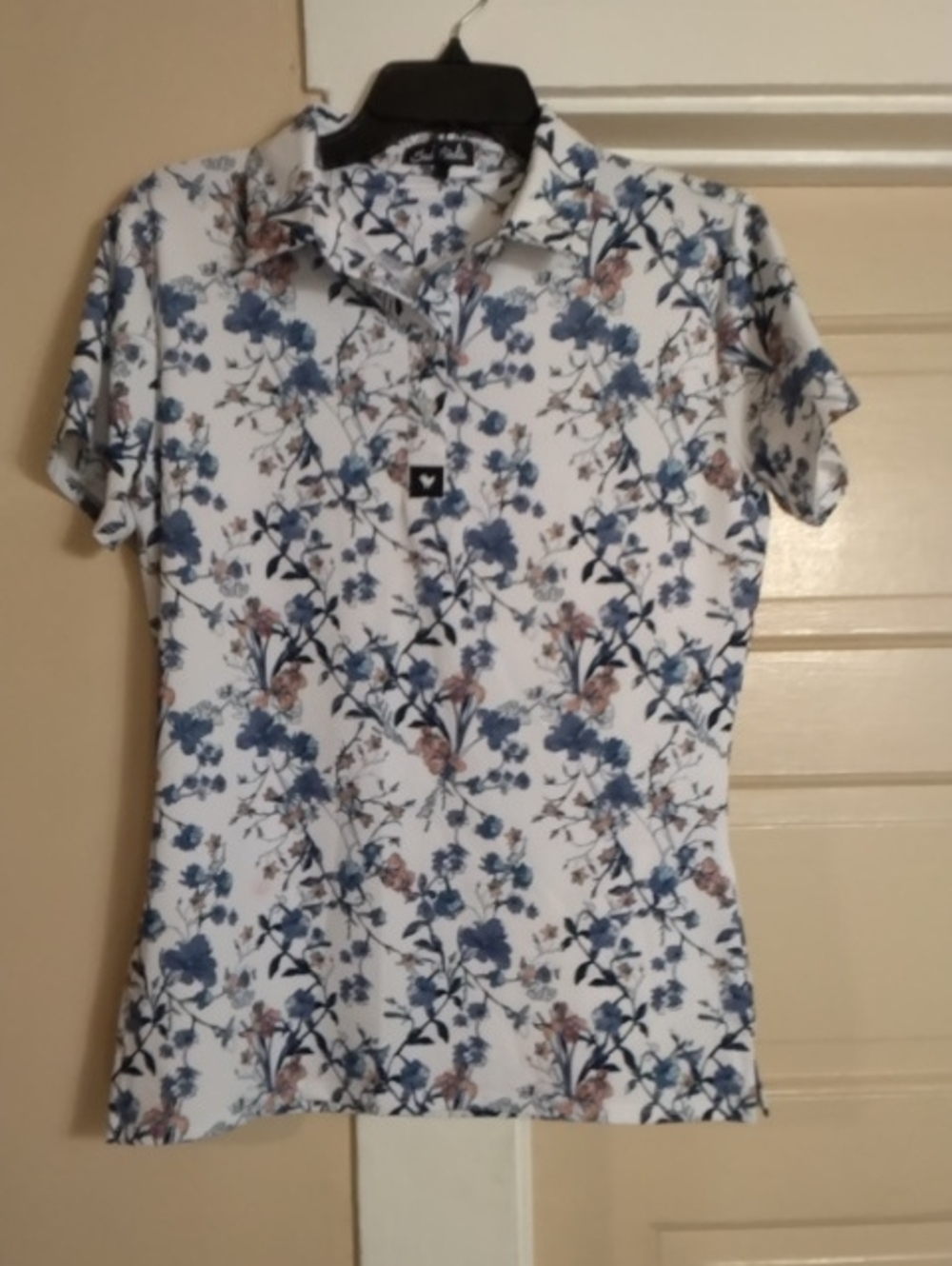 Bad Birdie Floral Polo Top - Blue & Cream